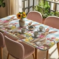 thumbnail image 3 of Easter Bunny Eggs Table Cloths for 4 Foot Rectangle Tables, Spring Tulips Farm House Rabbits Blue Plaid Patio Waterproof Elastic Fitted Tablecloths, Washable Rectangular Table Cover for Camping, 3 of 8