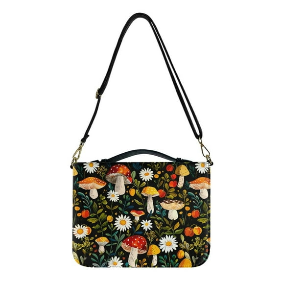FOR U DESIGNS Mushroom Daisy Bible Cover for Women Soft Bible Case with Strap Size Medium Easy to Clean PU Leather Sturdy Bible Protective Carrier Waterproof Personalized Book Organizer Bag