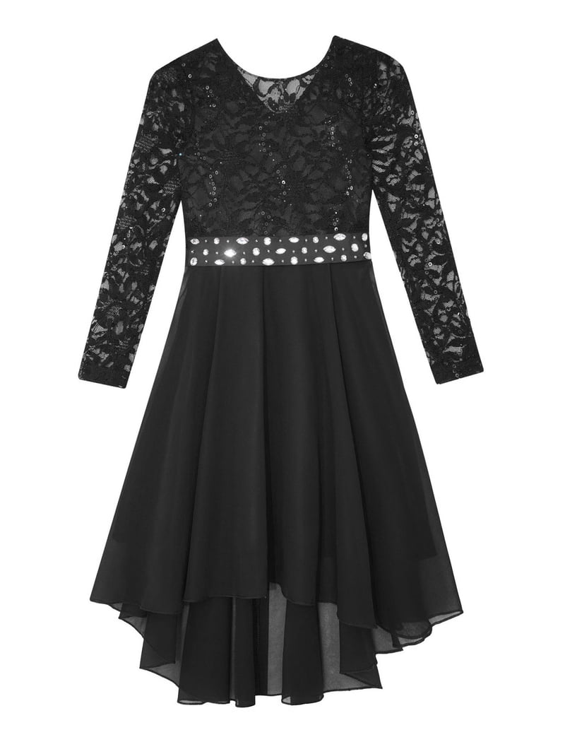 TiaoBug Kids Girls Lace Chiffon Wedding Bridesmaid Dresses Shiny Rhinestone  Flower Girl Proms Ball Gown Black 14 - Walmart.com