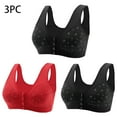thumbnail image 3 of SMihono Stylish 3 Pack Daisy Bras for Older Women,Plus Size Front Closure Breathable Button Bra Full Support No Underwire Everyday Bras Red XXXXL, 3 of 6