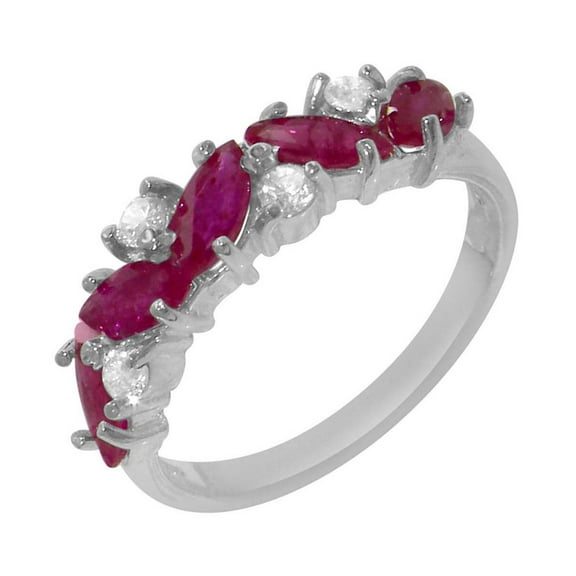 LBG British Made 14k White Gold Natural Ruby & Diamond Womens Eternity Ring - Size 10 - 33 size options
