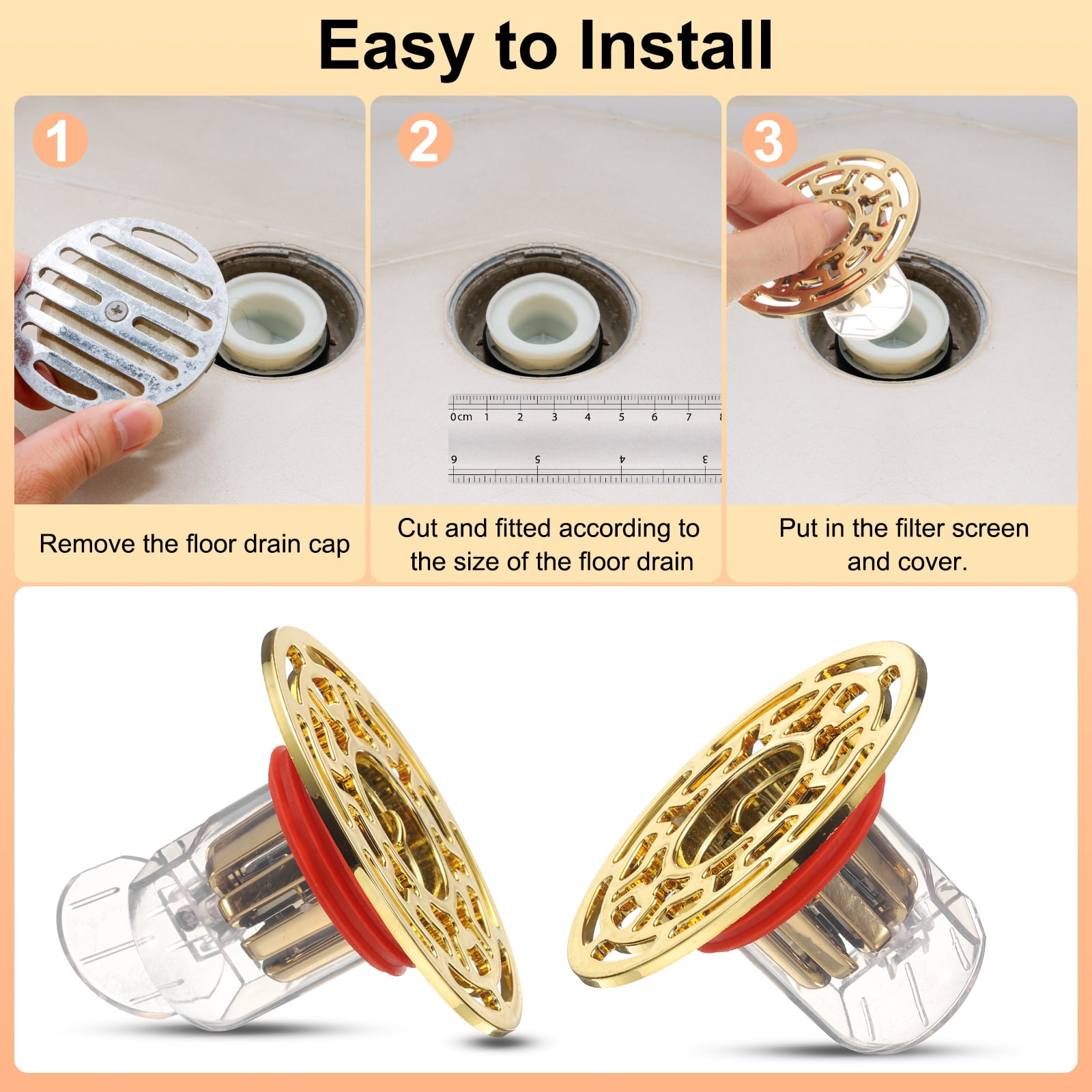 Unique Bargains Odor-Proof Shower Drain Backflow Preventer Gold / Clear