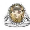 Platinum-Plated Sterling Silver Oval Single-Cut Citrine Pave CZ Ring