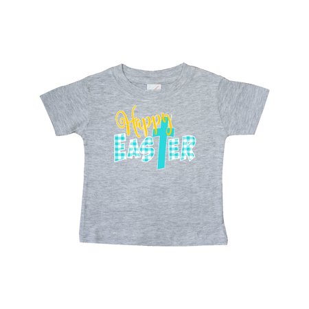 

Inktastic Happy Easter with Cross in Teal Plaid Gift Baby Boy or Baby Girl T-Shirt