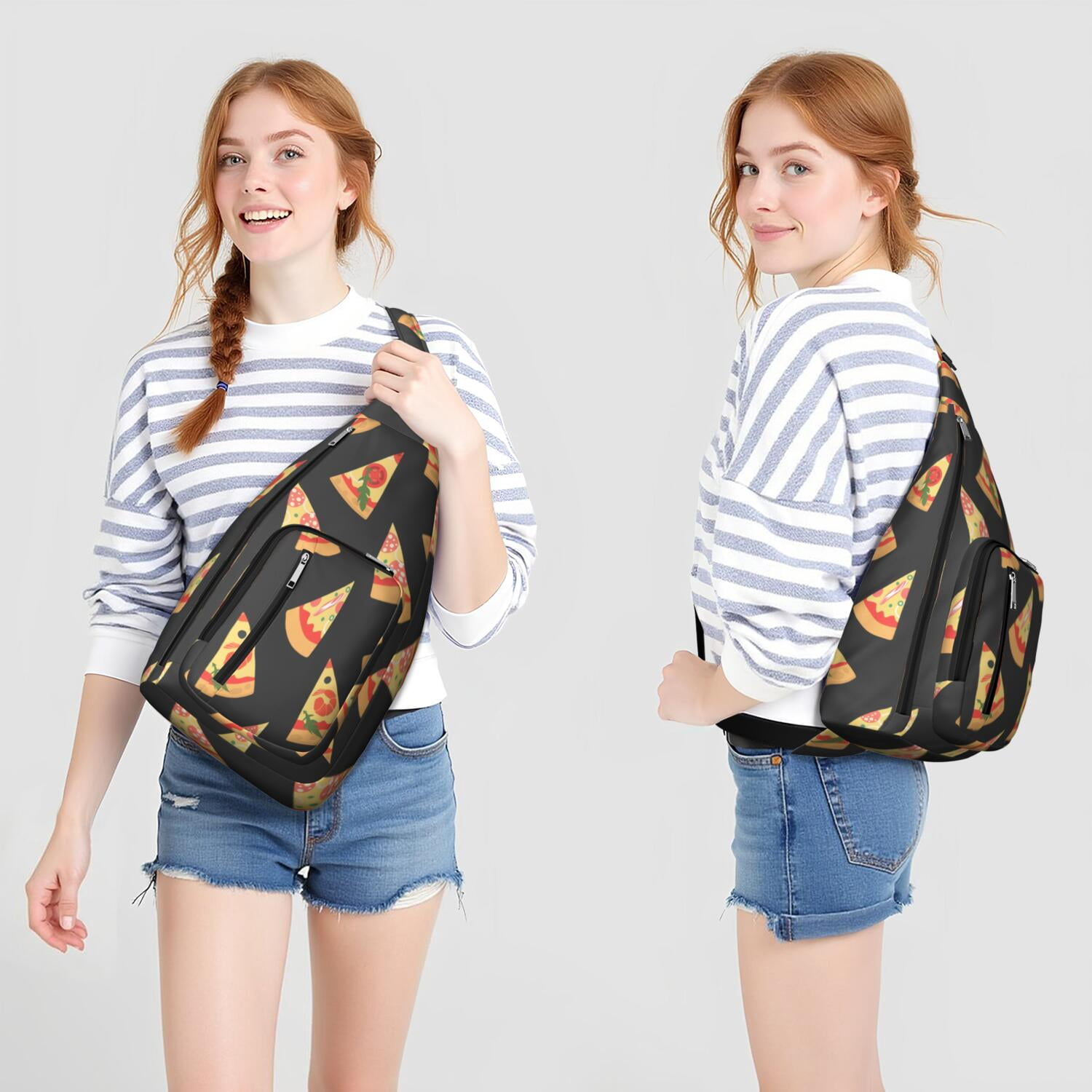 Funny Pizza Lover Chest Bag - Kawaii Foodie Sling Bag with Delicious Pizza Print, Lightweight Water-resistant Fanny Pack for Pizza Party & Daily Use (Women & Men)"