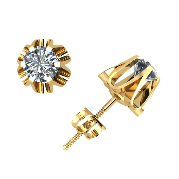 0.50Ct Round Cut Diamond Buttercup Stud Earrings 14k Yellow Gold 6Prong Set H SI2
