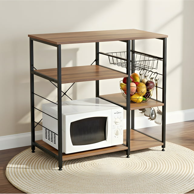 MUEBLANA - Alacena organizador cocina – Con estantes, canastillas y colgadores – Acero y madera – Compacta, resistente al agua y fácil de armar – 90x40x85 cm – Capacidad 20kg por nivel