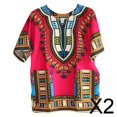 thumbnail image 1 of 2x Camisa Dashiki Africana Cuello En V Manga Corta Cómoda Ropa De Verano Talla Única Rosa Rojo, 1 of 7