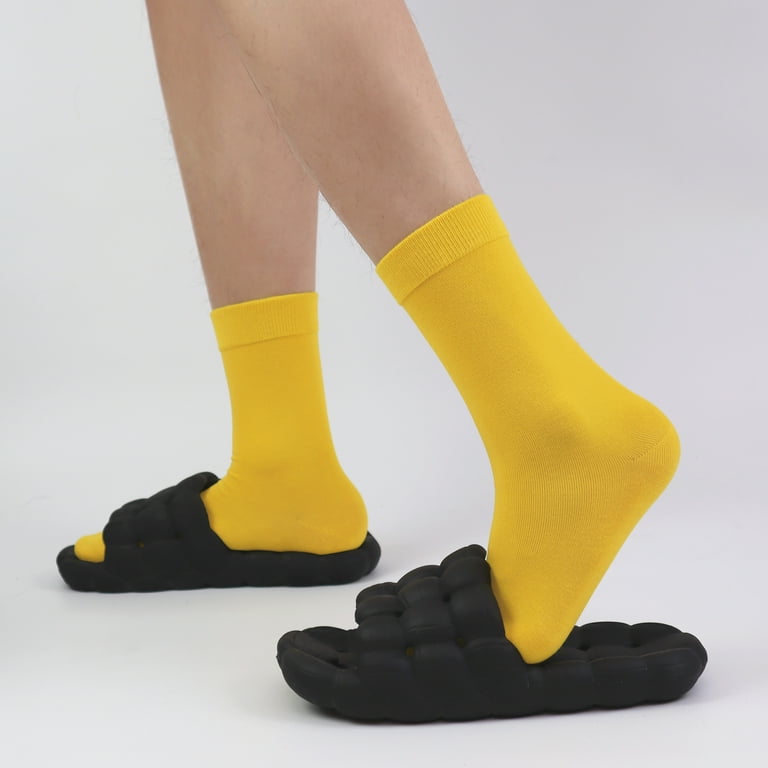 mens neon dress socks Sakusock Men's Colorful Combed Cotton Crew Socks Dress Neon Vivid Color Sport Crazy Fashion Socks 4-pack (11-14, Yellow)