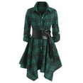 thumbnail image 2 of Womens Vintage Gothic Steampunk Dress Casual Plaid Shirt Dress with PU Waist Belt Retro Rockabilly Punk Hippie Dresses, 2 of 5