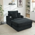 thumbnail image 2 of 39 Inch Spring Upholstered Armchair with Ottoman Set, Corduroy Fabric Comfortable Single Sofa with Cup Holder for Living Room/Bedroom/Office, Black, 2 of 9