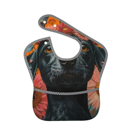 

Bingfone Mess-Proof Baby Bib - Waterproof Bib for Baby Boy or Girl with Food Catcher Pocket Unisex-Sunflower Black Dog