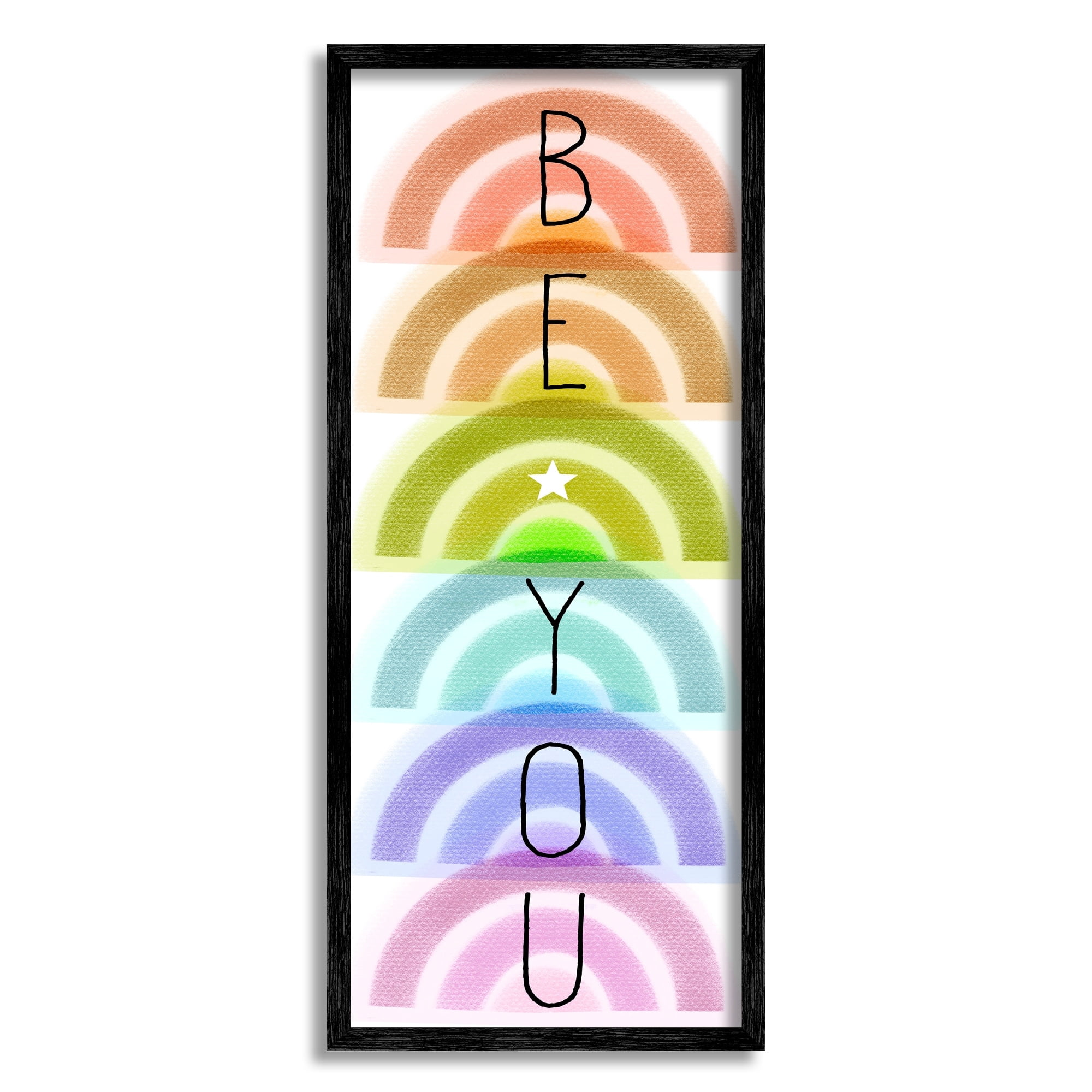 Stupell Industries Be You Kids Motivational Typography Stacked Rainbows Inspirational Painting Gray Framed Art Print Wall Art, 10 x 24