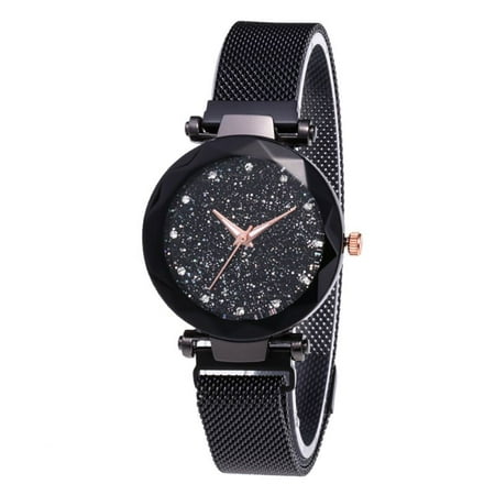 Gold Mesh Wrist Watch Women's Prismatic Glass Scale Starry Sky Stainless Steel Bracelet Mesh Band Quartz Wrist Watch ()
