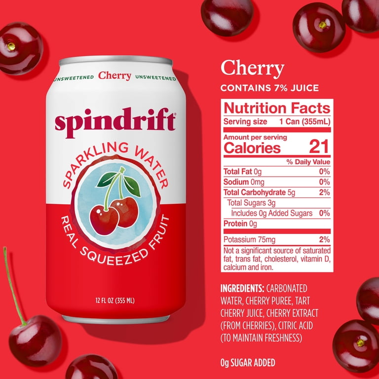 Spindrift Cherry Sparkling Water with Real Fruit, 12 fl oz, 8 Pack photo 5