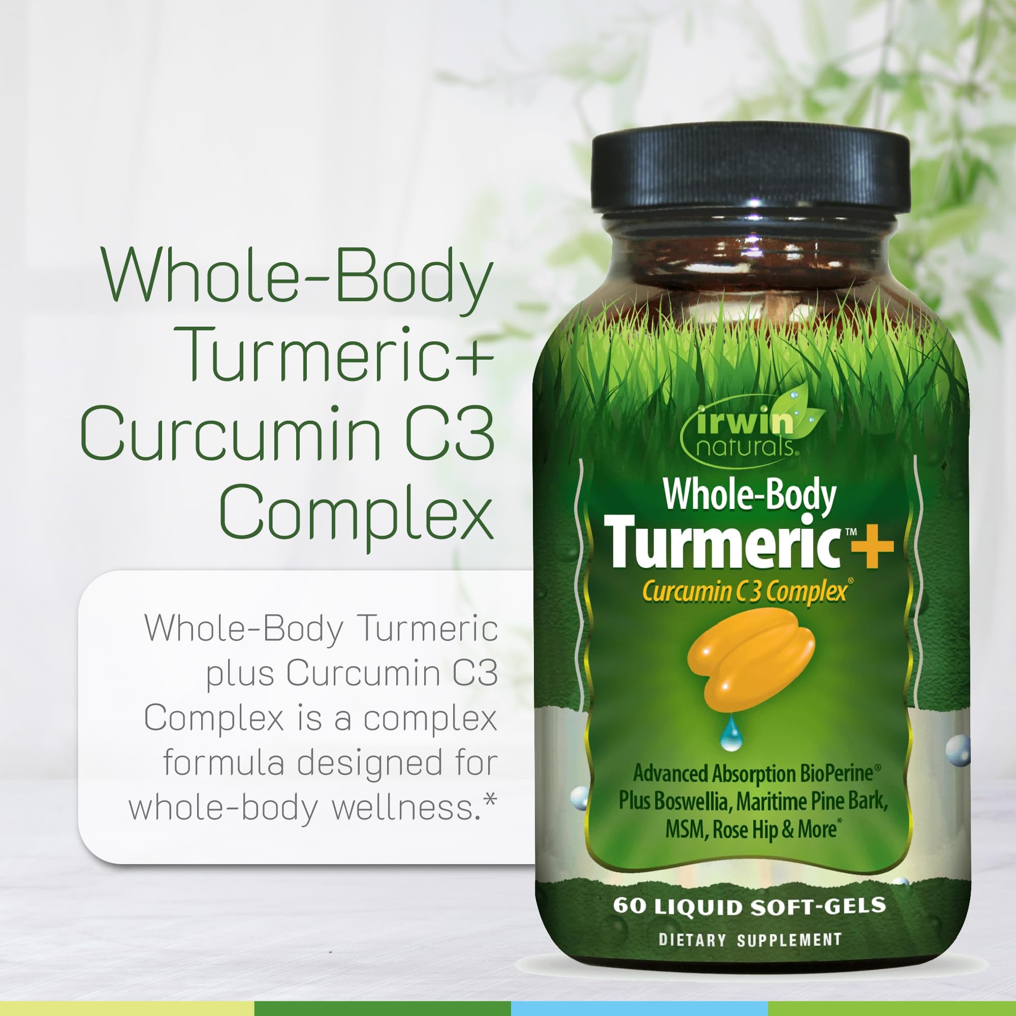 Irwin Naturals Whole-Body Turmeric + Curcumin C3 Complex - 120 Liquid Soft-Gels - with Boswellia, Maritime Pine Bark, MSM & Rose Hip