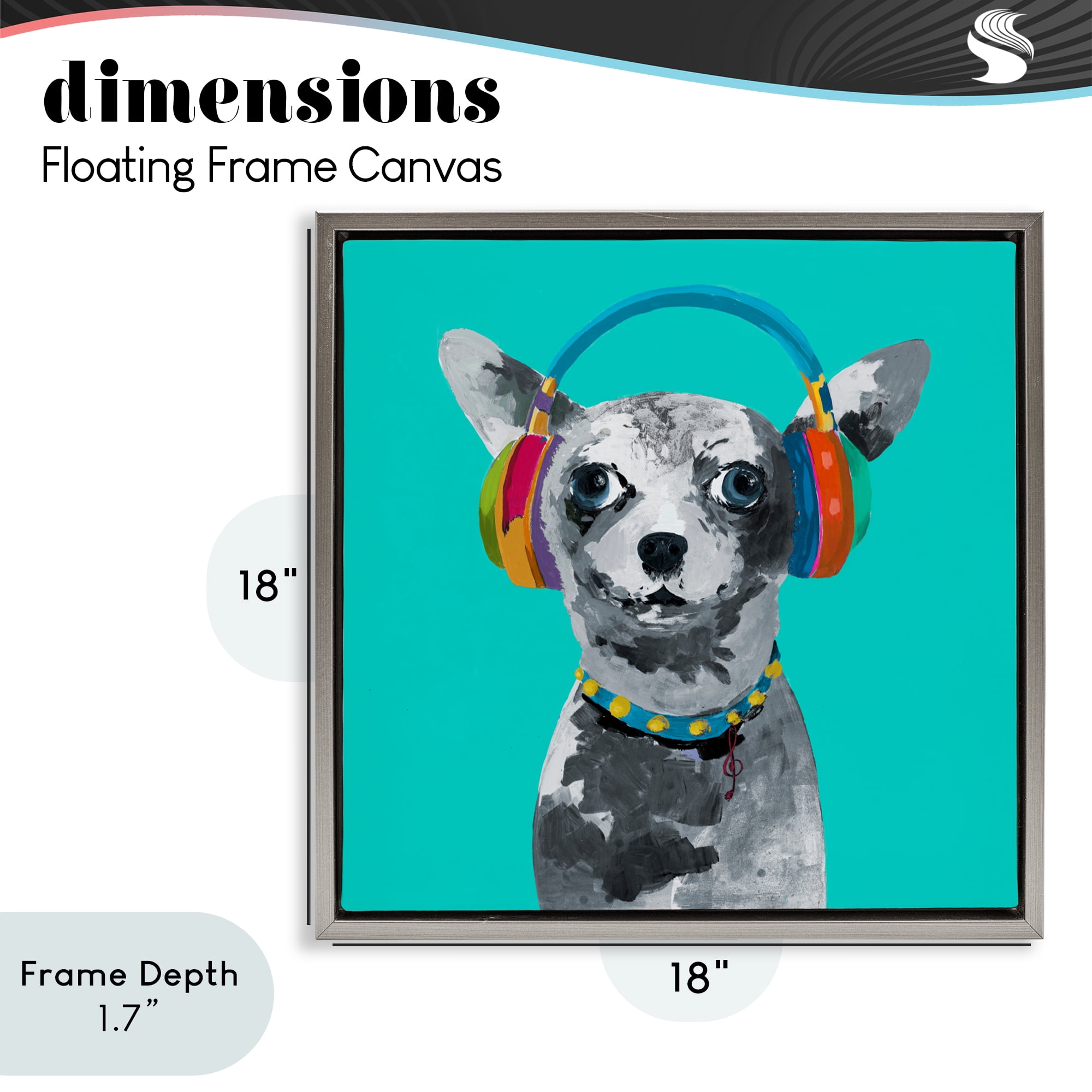 Stupell Industries Jammin' Pup on Blue Gray Framed Floater Canvas Wall Art, design by Lorenzo Collective