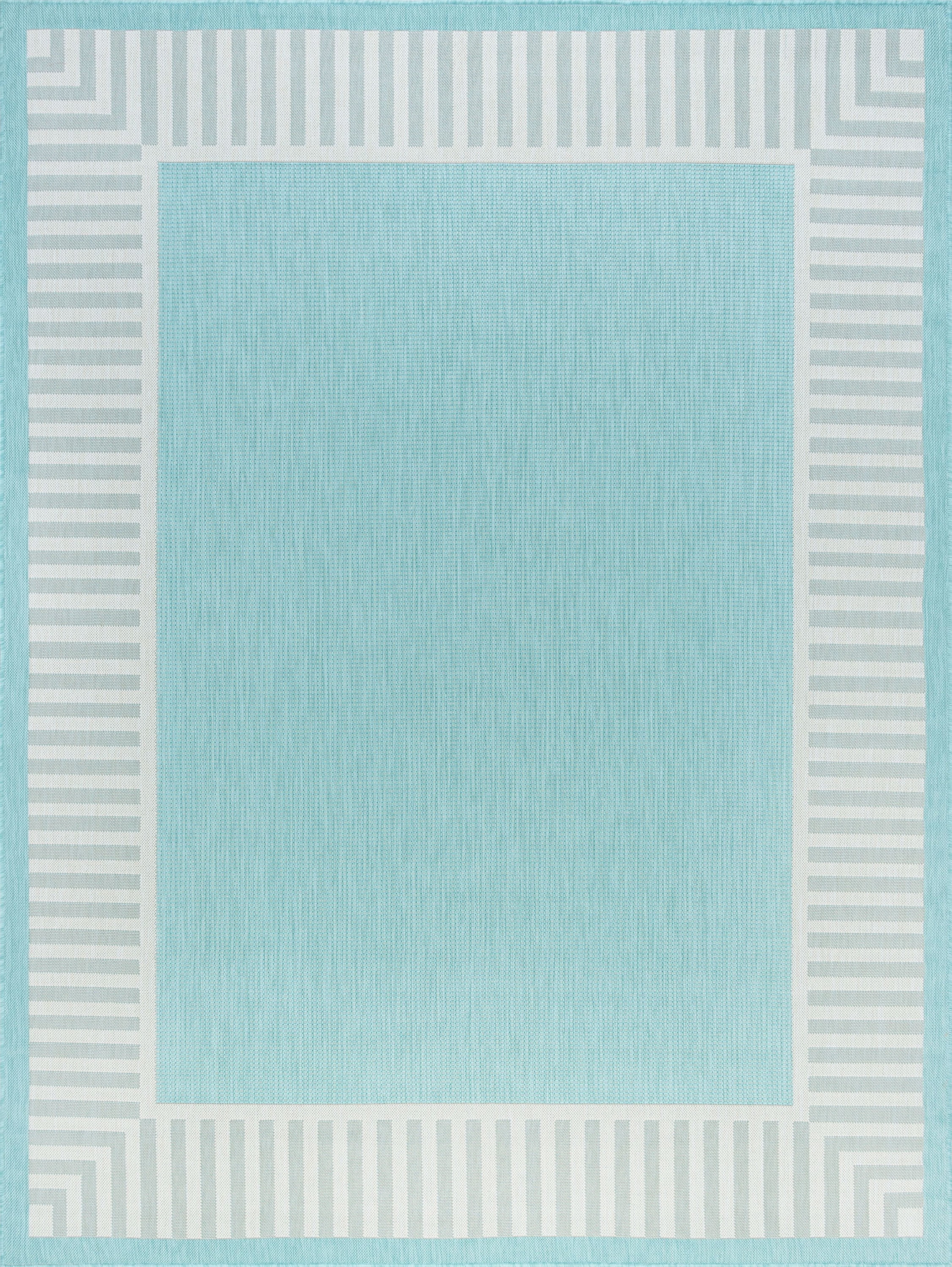 4x6 Water Resistant, Indoor Outdoor Rugs for Patios, Front Door Entry, Entryway, Deck, Porch, Balcony | Outside Area Rug for Patio | Aqua, Striped Border | Size: 4' x 5'3''