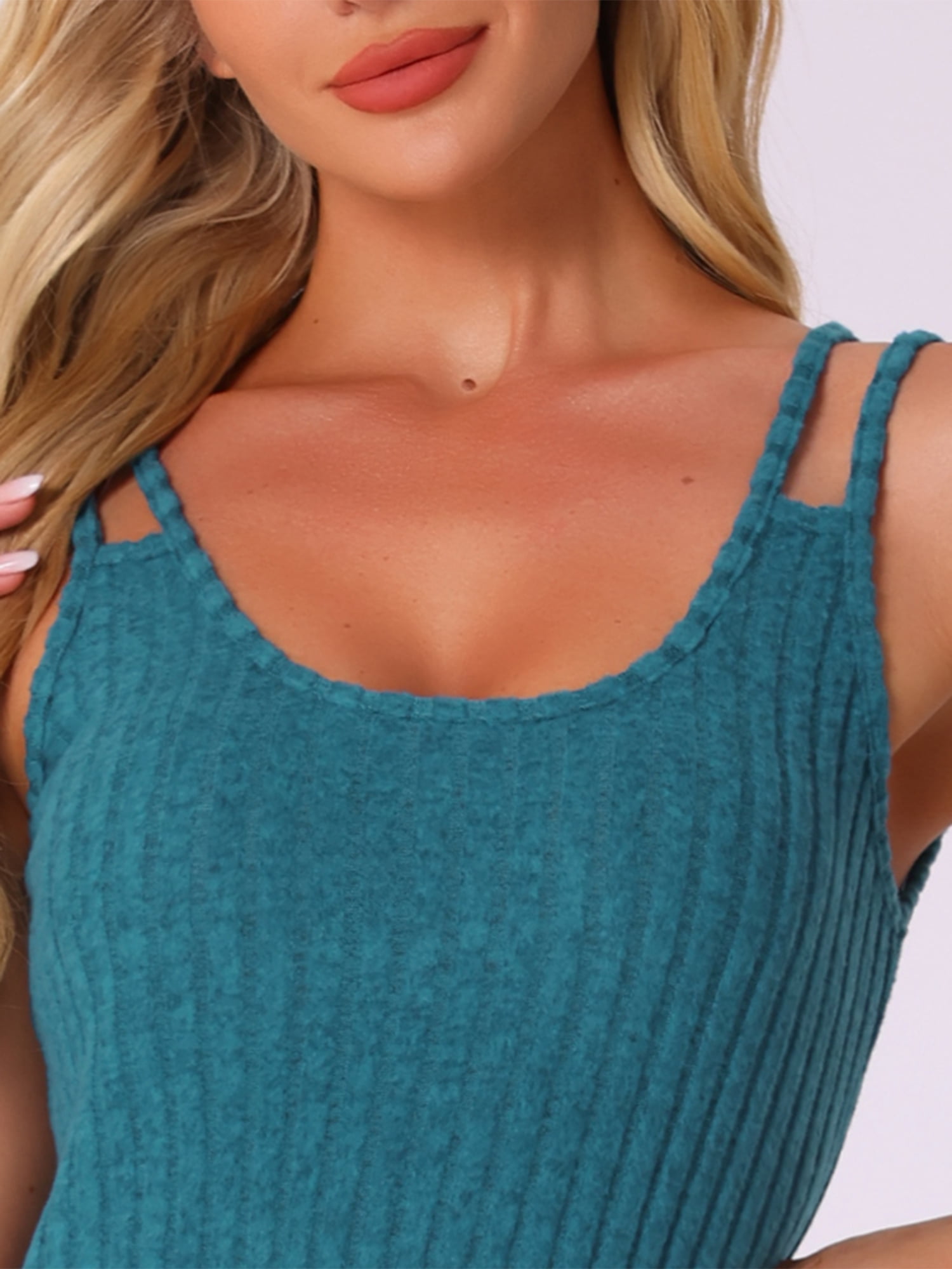 DARING DIVA Women's Sleeveless Lounge Ribbed Knit Tank Nightshirt XS Peacock Blue