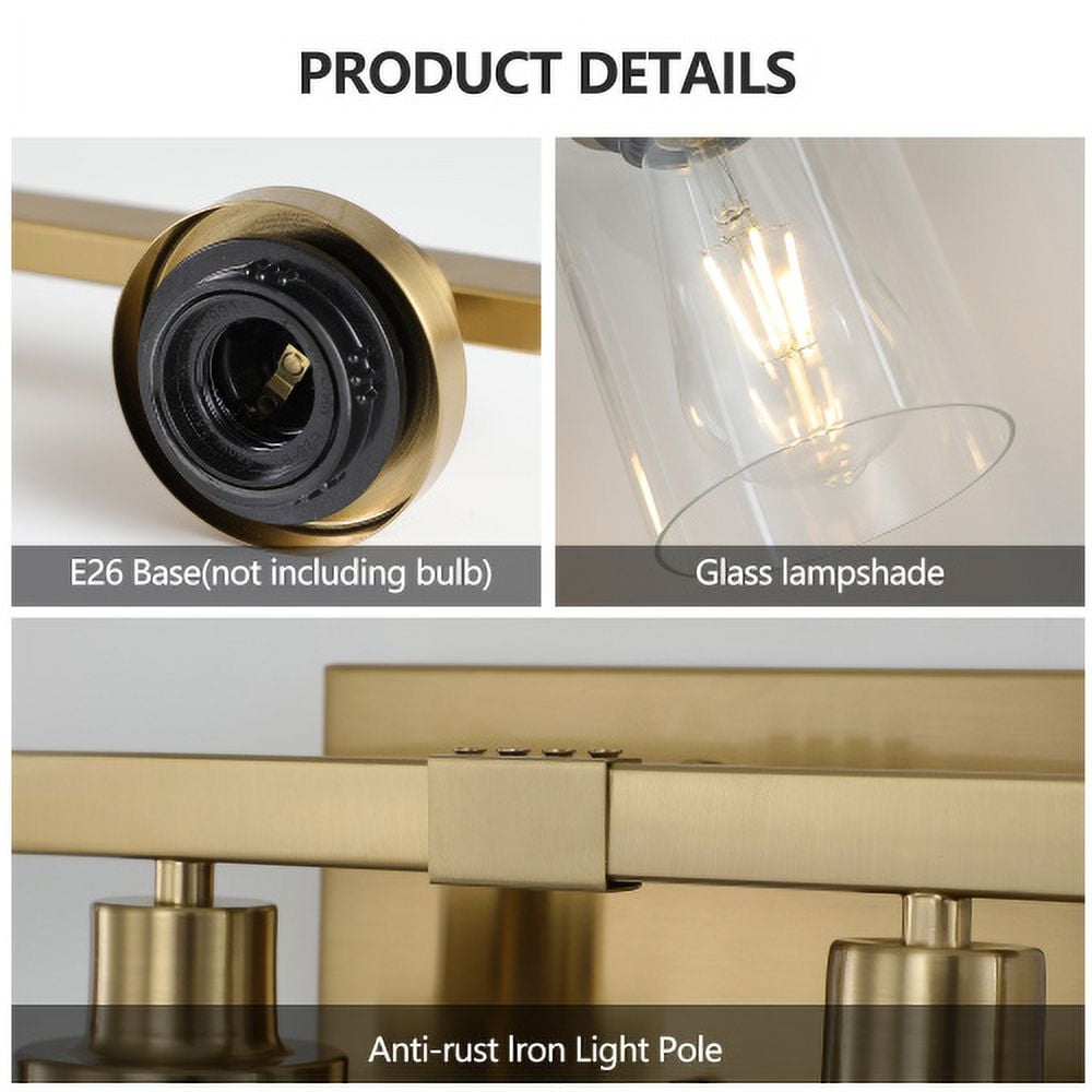 Hi-LIGHTS,Golden 6-Light Vanity Light with Clear Glass Shades(Bulbs Not Included),Bathroom Wall Fixture for Bathroom,Dressing room,Living Room,Bedroom(Golden)