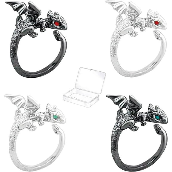 Adjustable Crochet Tension Rings with Fly Dragon Design - 4PCS Finger Guide Rings for Knitting and Crocheting Accessories