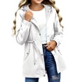 thumbnail image 3 of Girls Rain Jacket Size 7-8 Hooded Longline Windbreaker Waterproof Kids Rain Jacket Full Zip Button and Cinched Waist Hoodies Raincoat Lightweight Outerwear White 7-8 Years, 3 of 6