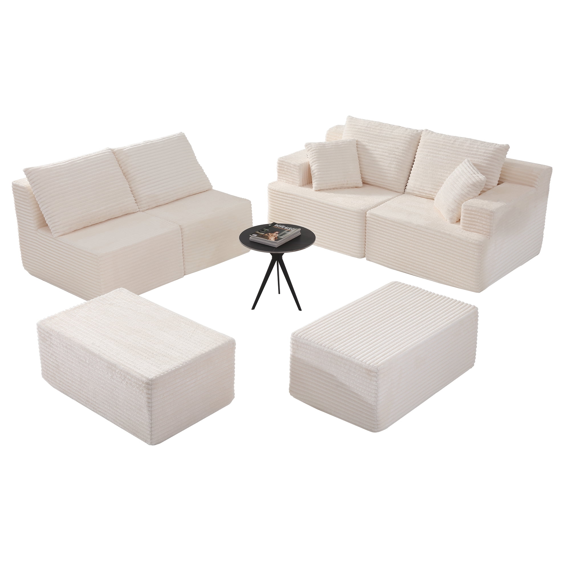 131" Oversized U Shaped Boneless Modular Sectional Sofa with 2 Ottoman and 6 Pillows