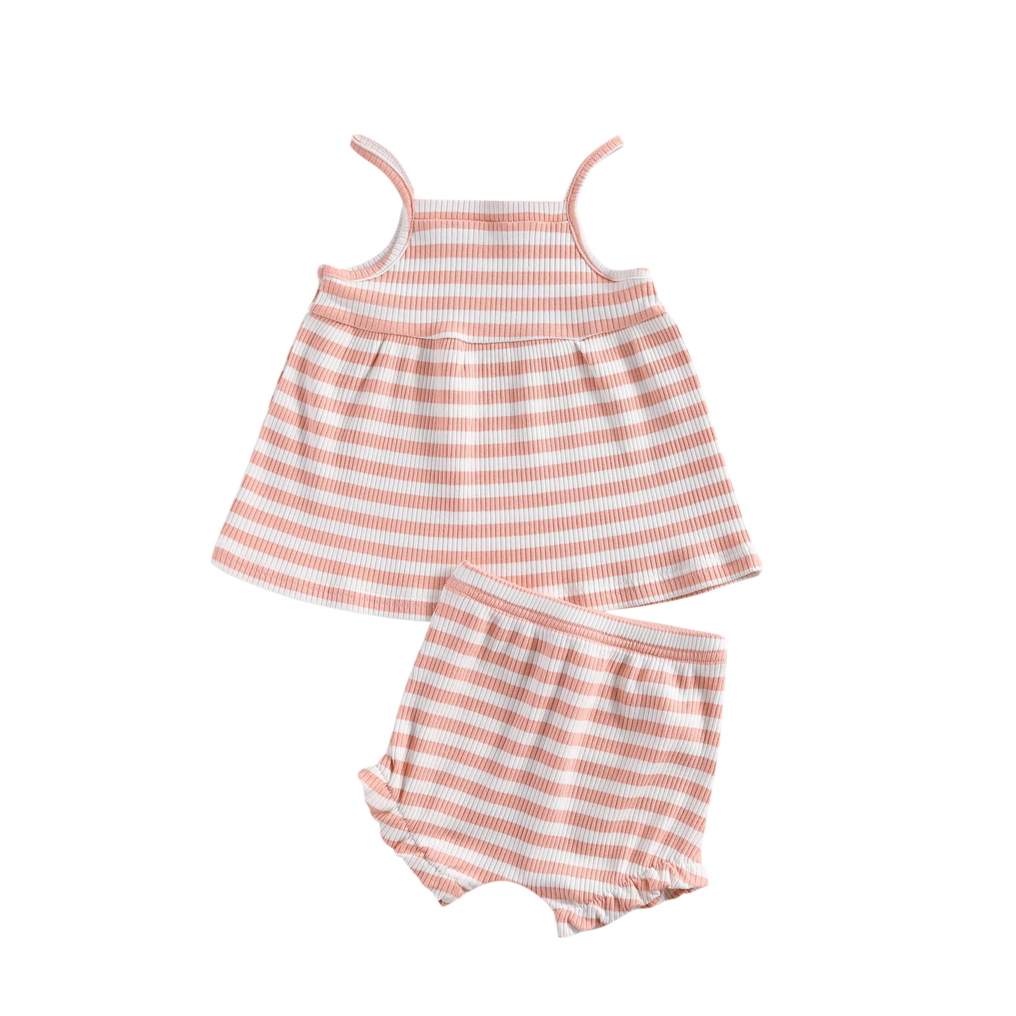 Newborn Baby Girl Knitted Outfit Strap Ribbed Vest Top Shorts 2Pcs Clothes Set Summer