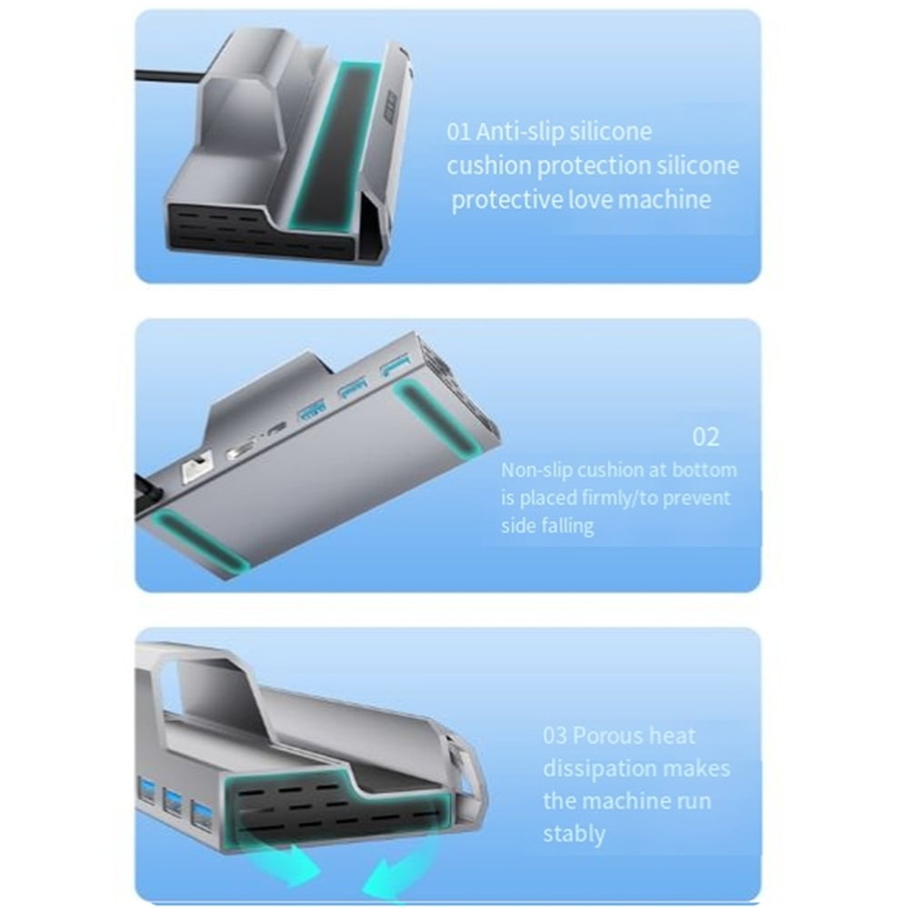 6-in-1 Docking Station Compatible with Steam Deck with USB 3.0 HDMI 2.0 4K 60Hz Gigabit Ethernet 100W PD Charging HUB-Silver
