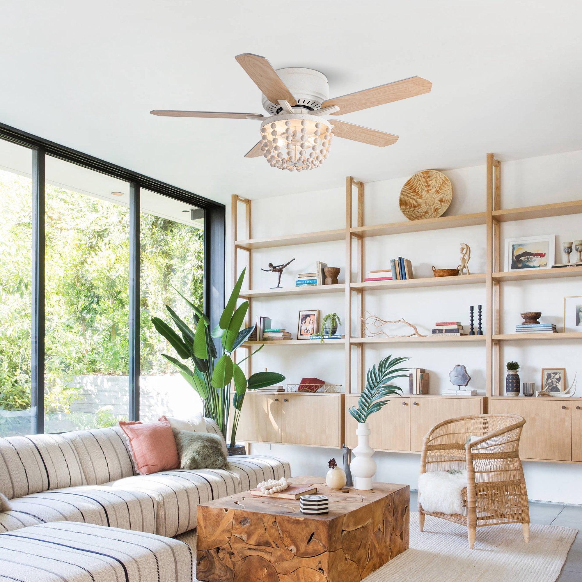 Parrot Uncle 48" Bohemia Reversible Ceiling Fan with Remote and Light Kit, Double-Sided Blades
