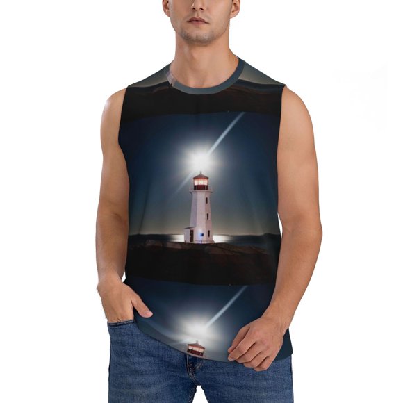 Bingfone Peggy's Cove Motif Phare Débardeurs d'Entraînement Sans Manches T-Shirts de Course Plage pour Hommes-Moyen