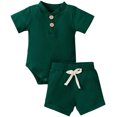 thumbnail image 1 of EYIIYE Unisex Newborn Ribbed Knitted Cotton Short Sleeve Tops + Shorts, 1 of 7