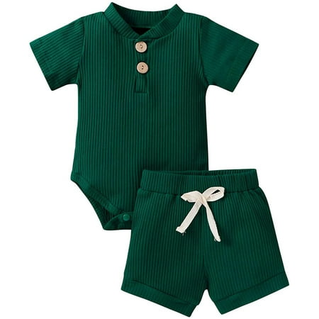 

Kiapeise Unisex Newborn Ribbed Knitted Cotton Short Sleeve Tops + Shorts