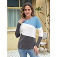 thumbnail image 4 of Women'S Color Block Tops Casual Long Sleeve Tunic Round Neck Pullover Shirts Blue Gray XXL, 4 of 6