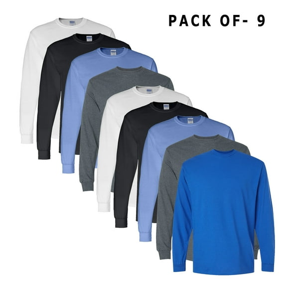 Gildan - 9 Pack T-Shirt for Comfort Made with 5.5 Oz./yd² 50/50 Cotton/polyester | Mix Color Long Sleeve Tee - L Size