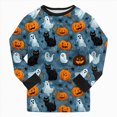 thumbnail image 6 of NOLDARES Toddler Baby Boy Girl Halloween Outfit Pumpkin Ghost Embroidery Striped Sweatshirt Long Pants Fall Winter Clothes(Navy,7-8 Years), 6 of 7