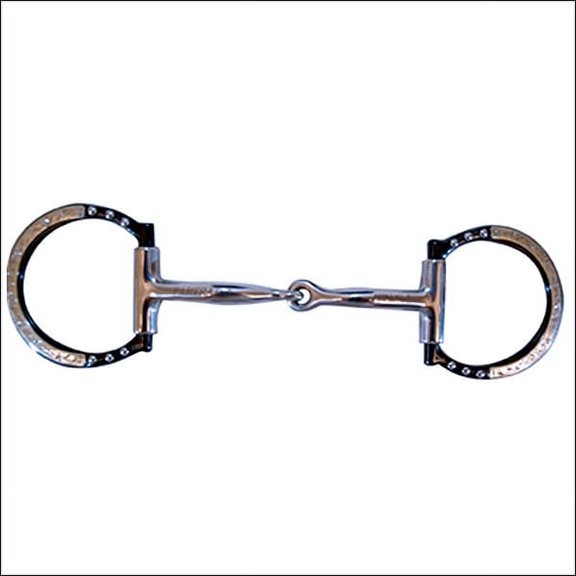 53PT Hilason Black Satin Finish Trims & Dots Western Dee Ring Snaffle Horse Bit