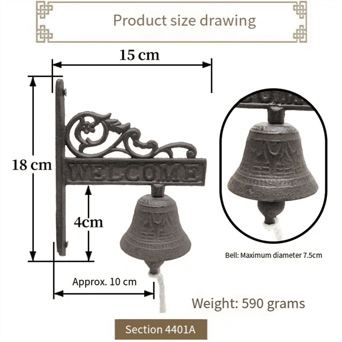 Vintage Garden Antique Doorbell, Vintage Large Cast Iron Wall Mounted Metal Doorbell,Suitable for Farmhou