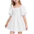 thumbnail image 1 of Hinvhai Girls Summer Dresses Clearance Square Neck Lantern Sleeve Tie Backless Ruffle A-Line Party Mini Dress, 1 of 8