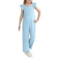 thumbnail image 5 of Delliss Girls Wide Leg Overalls Kids Cute Casual Ruffle Sleeve Crew Neck Loose Jumpsuit With Pockets 5-15 Years, 5 of 8
