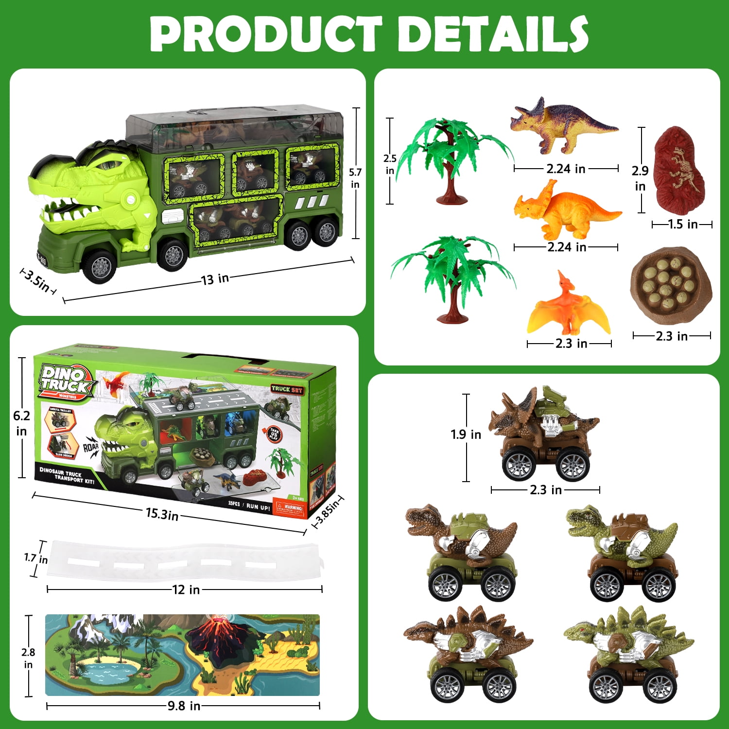 Ayieyill Dinosaur Truck Toys for Boys 3-6 Years, Dinosaur Truck Carrier -Tyrannosaurus Transport Car Carrier Truck with Lights, Music and Sounds, Dinosaur Play Sets for Boys Girls