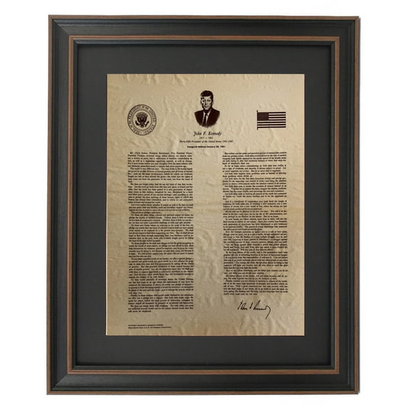 Framed John F. Kennedy Inaugural Address. Historical Replica Prints by Patriot Gear Company