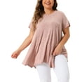 thumbnail image 1 of Tops de túnica de mujer plus size Agnes Orinda, camiseta de punto suelta de verano con cuello redondo, manga corta, blusa casual 3X en color rosa, 1 of 5