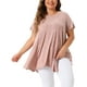 thumbnail image 1 of Tops de túnica de mujer plus size Agnes Orinda, camiseta de punto suelta de verano con cuello redondo, manga corta, blusa casual 2X en color rosa, 1 of 5
