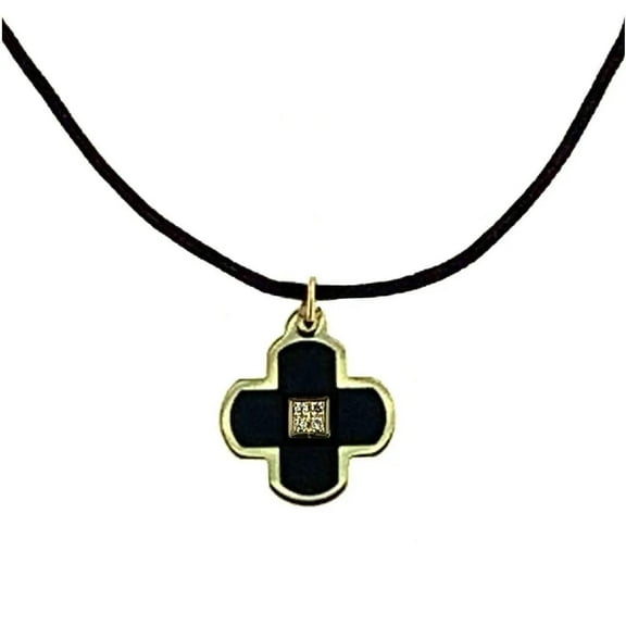 18K Yellow Gold Diamonds and Black Corian Cross Adjustable Necklace