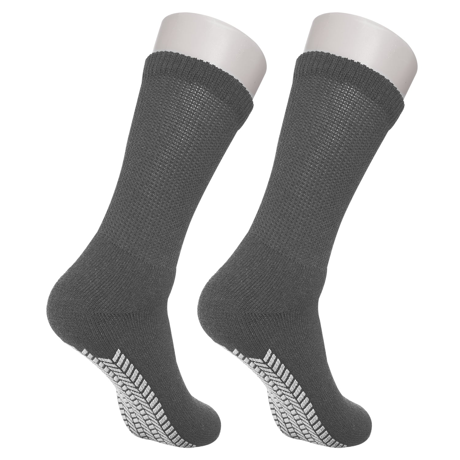 Diabetic Socks - Non Skid Hospital Loose Fitting Slipper Socks With Gripper Bottoms 2 Pack Savings - Gripper socks - Men's Size 10-13 (Skid 3 Grey)