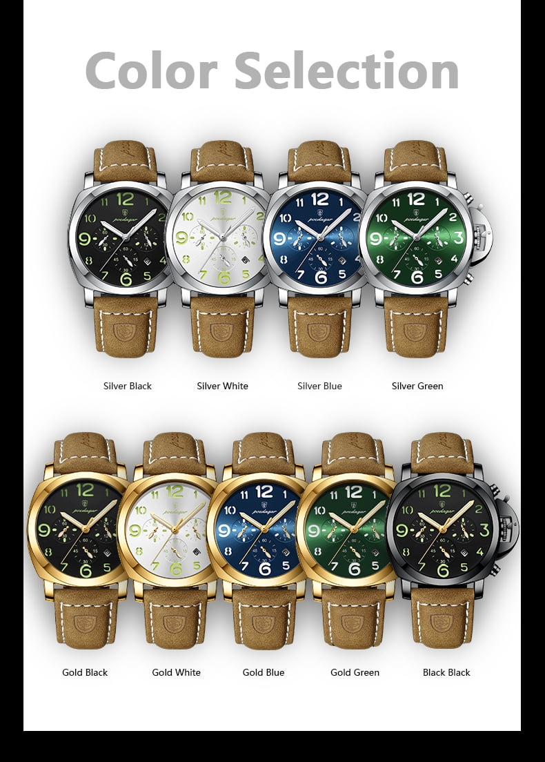 Poedagar Leather Strap Men's Luxury Sports Waterproof Luminous Date Chronograph Quartz Watch