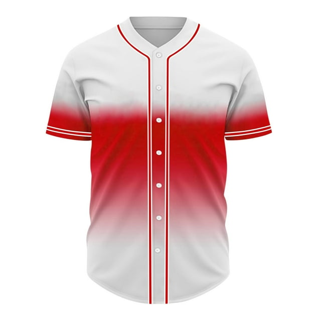 breaise Gradient Baseball Jersey Hip Hop Button Down Shirts Stitched Personalized Name Number for Men Boys Uniform Personalized Baseball Shirts Watermelon Red M