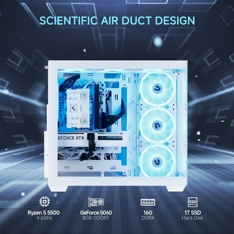 Mloong Gaming PC Desktop AMD Ryzen 5 5500 GeForce RTX 4060 1TB SSD 16GB RAM 650W Win11 WIFI