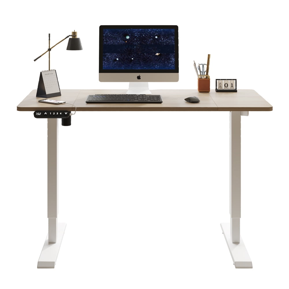 55" x 24" Black & Brown Electric Standing Desk, Height Adjustable Sit Stand Desk with Type-C Port for Home Office